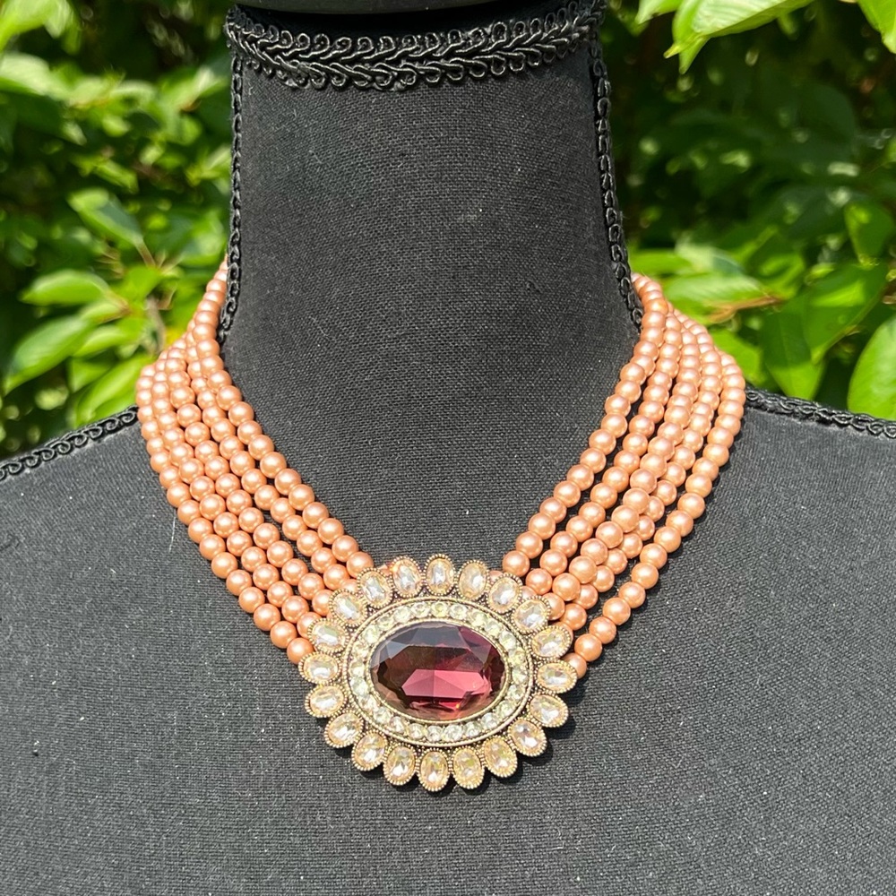 & A Heidi Daus Large Pink Floral & Pearl Necklace
